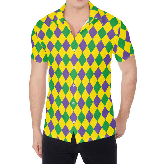Harlequin Mardi Gras Pattern Print Men's Shirt