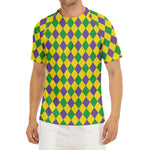 Harlequin Mardi Gras Pattern Print Men's Short Sleeve Rash Guard