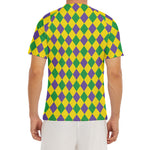 Harlequin Mardi Gras Pattern Print Men's Short Sleeve Rash Guard