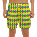 Harlequin Mardi Gras Pattern Print Men's Split Running Shorts