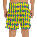 Harlequin Mardi Gras Pattern Print Men's Split Running Shorts