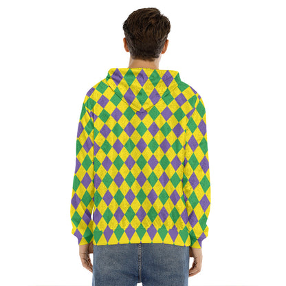 Harlequin Mardi Gras Pattern Print Men's Velvet Pullover Hoodie