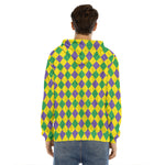 Harlequin Mardi Gras Pattern Print Men's Velvet Pullover Hoodie