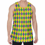 Harlequin Mardi Gras Pattern Print Men's Velvet Tank Top