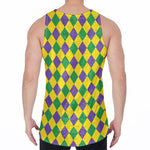 Harlequin Mardi Gras Pattern Print Men's Velvet Tank Top
