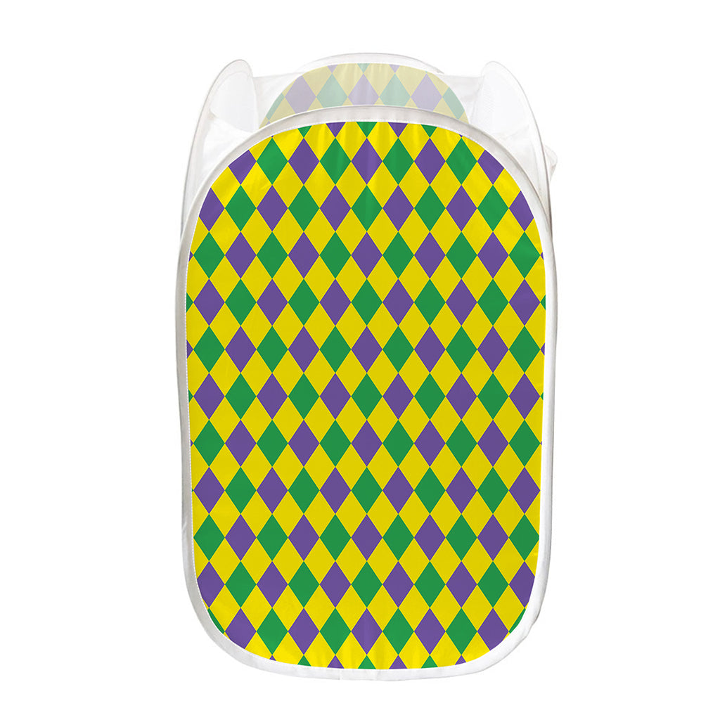 Harlequin Mardi Gras Pattern Print Mesh Laundry Hamper