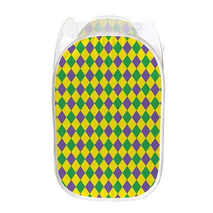 Harlequin Mardi Gras Pattern Print Mesh Laundry Hamper