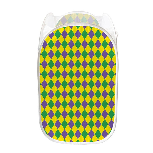 Harlequin Mardi Gras Pattern Print Mesh Laundry Hamper