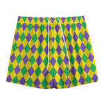 Harlequin Mardi Gras Pattern Print Mesh Shorts