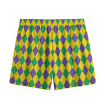 Harlequin Mardi Gras Pattern Print Mesh Shorts