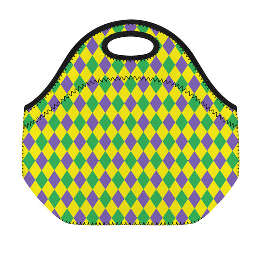 Harlequin Mardi Gras Pattern Print Neoprene Lunch Bag