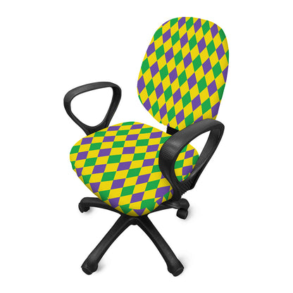 Harlequin Mardi Gras Pattern Print Office Chair Cover