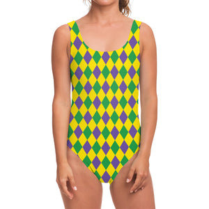 Harlequin Mardi Gras Pattern Print One Piece Swimsuit