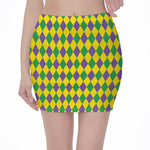 Harlequin Mardi Gras Pattern Print Pencil Mini Skirt