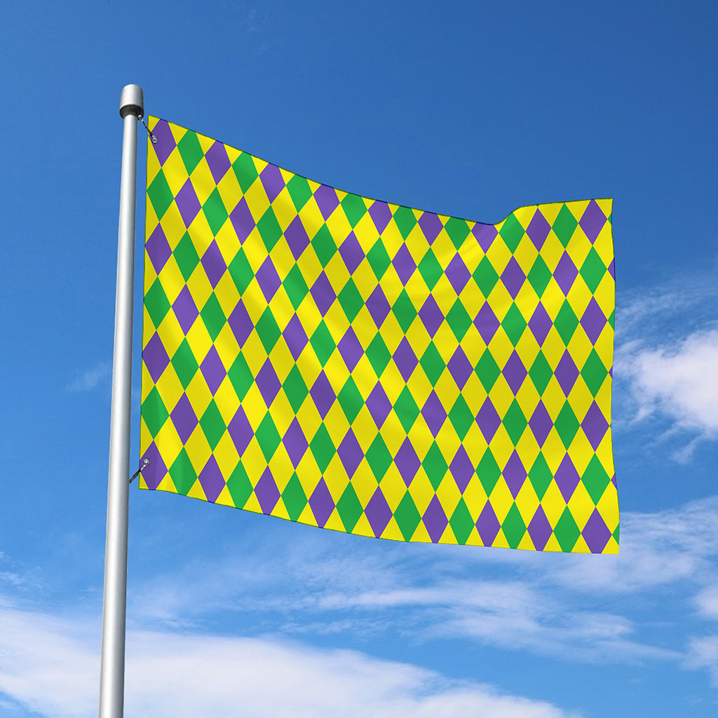 Harlequin Mardi Gras Pattern Print Polyester Flag