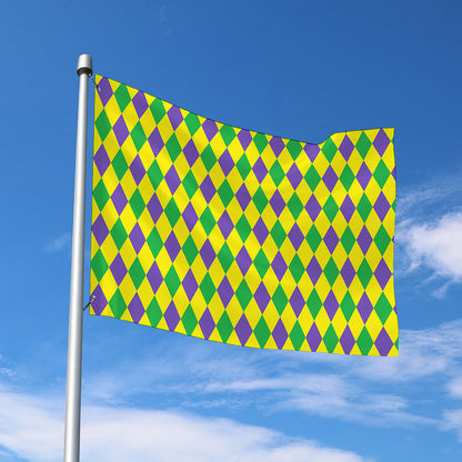Harlequin Mardi Gras Pattern Print Polyester Flag