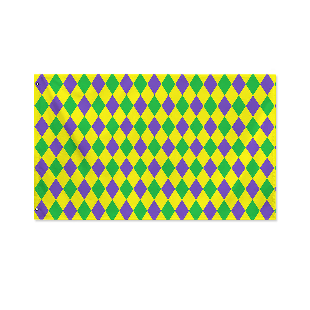 Harlequin Mardi Gras Pattern Print Polyester Flag