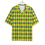 Harlequin Mardi Gras Pattern Print Rayon Hawaiian Shirt