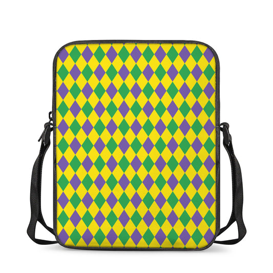 Harlequin Mardi Gras Pattern Print Rectangular Crossbody Bag
