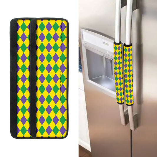Harlequin Mardi Gras Pattern Print Refrigerator Handle Covers