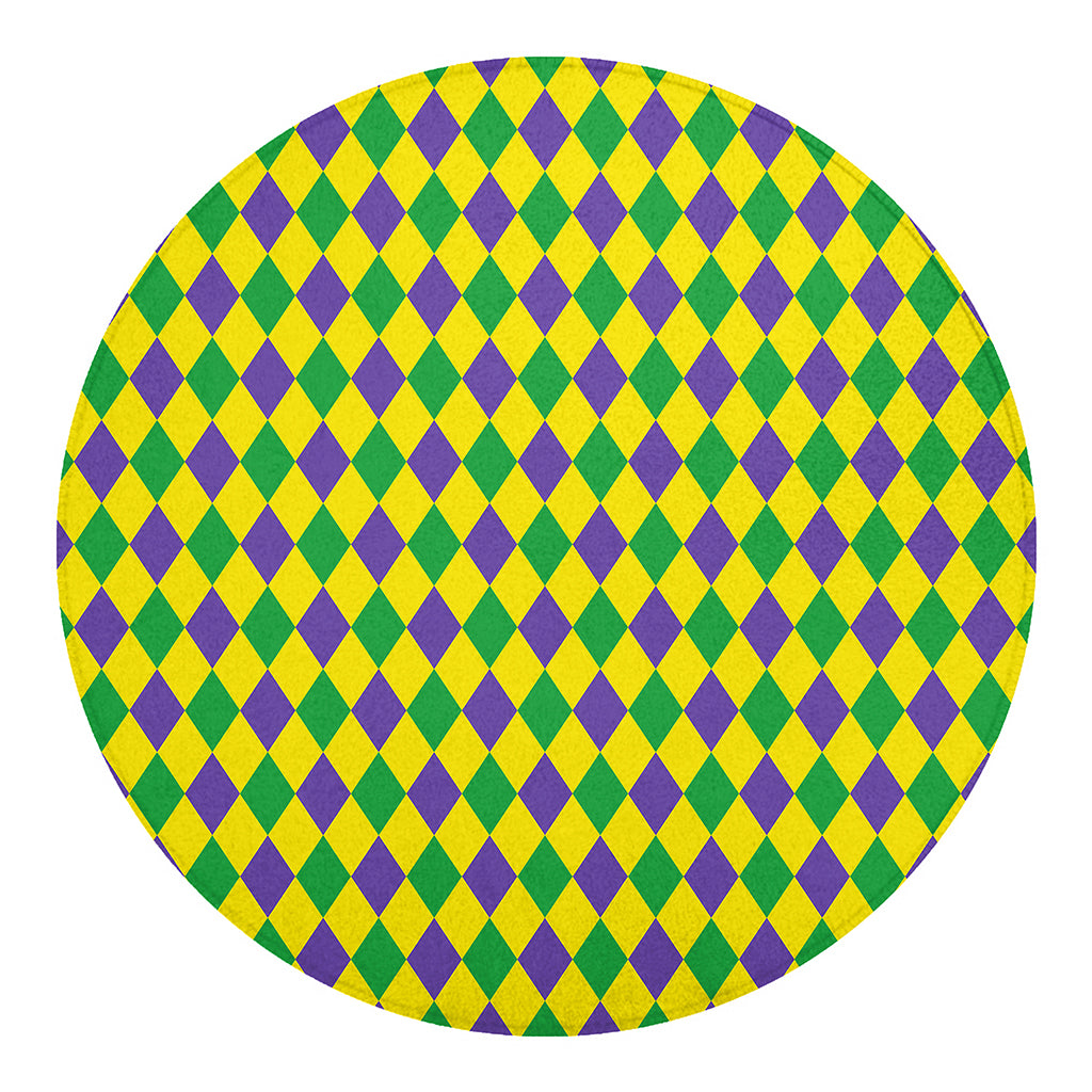 Harlequin Mardi Gras Pattern Print Round Blanket