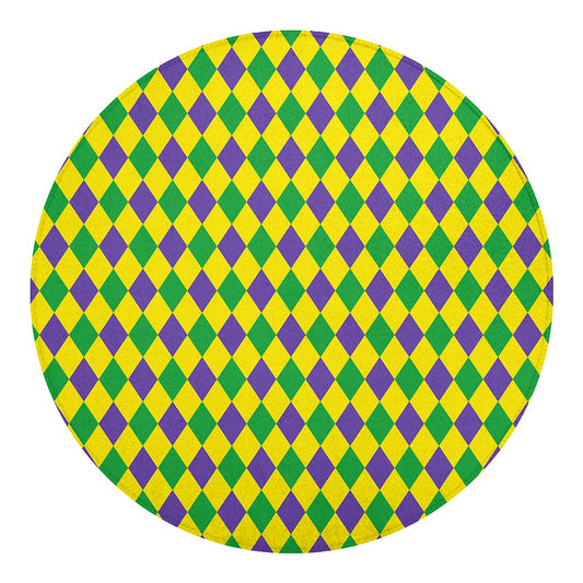Harlequin Mardi Gras Pattern Print Round Blanket