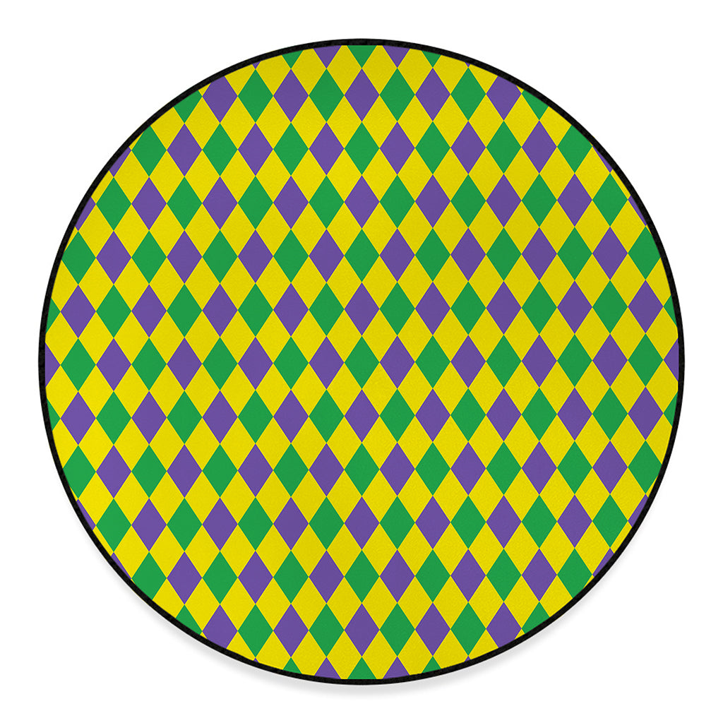 Harlequin Mardi Gras Pattern Print Round Floor Mat