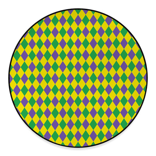 Harlequin Mardi Gras Pattern Print Round Floor Mat