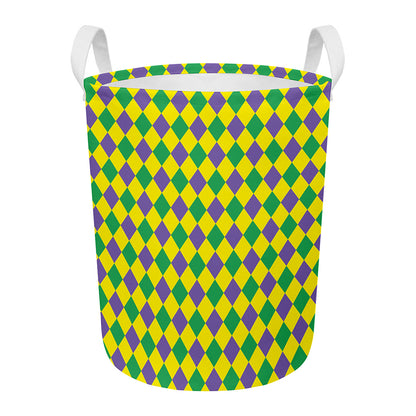 Harlequin Mardi Gras Pattern Print Round Laundry Basket