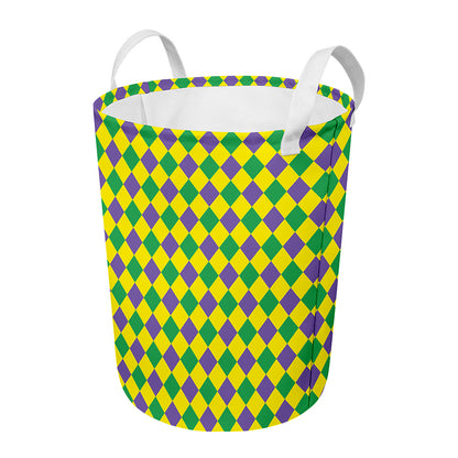 Harlequin Mardi Gras Pattern Print Round Laundry Basket