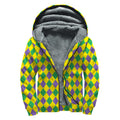 Harlequin Mardi Gras Pattern Print Sherpa Lined Zip Up Hoodie
