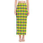Harlequin Mardi Gras Pattern Print Side Slit Maxi Skirt