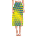 Harlequin Mardi Gras Pattern Print Side Slit Midi Skirt