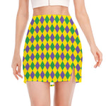 Harlequin Mardi Gras Pattern Print Side Slit Mini Skirt