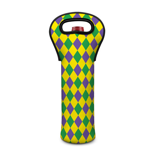 Harlequin Mardi Gras Pattern Print Single Neoprene Wine Tote