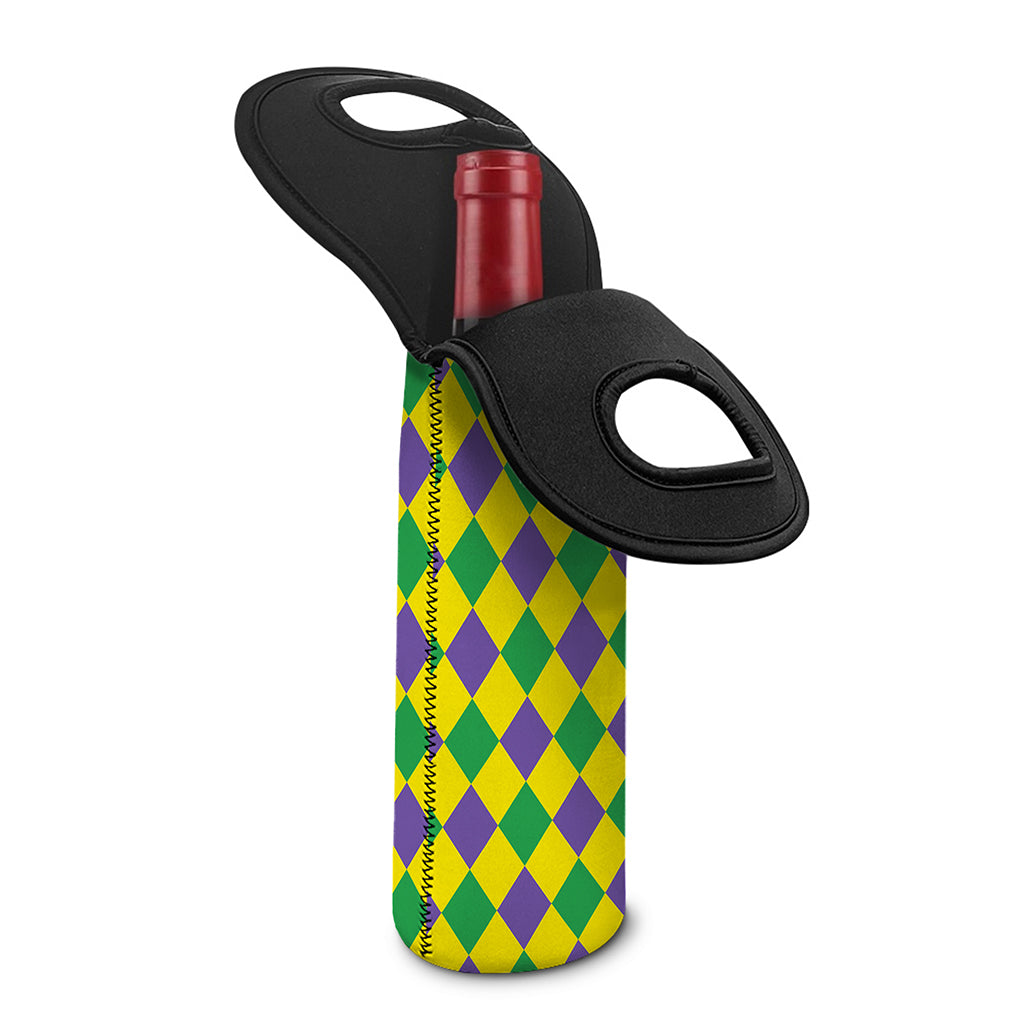 Harlequin Mardi Gras Pattern Print Single Neoprene Wine Tote
