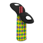 Harlequin Mardi Gras Pattern Print Single Neoprene Wine Tote