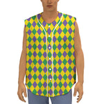 Harlequin Mardi Gras Pattern Print Sleeveless Baseball Jersey