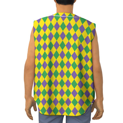 Harlequin Mardi Gras Pattern Print Sleeveless Baseball Jersey