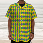 Harlequin Mardi Gras Pattern Print Textured Short Sleeve Shirt