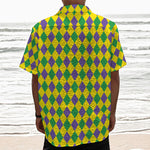 Harlequin Mardi Gras Pattern Print Textured Short Sleeve Shirt