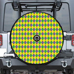 Harlequin Mardi Gras Pattern Print Tire Cover With Camera Hole