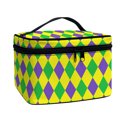 Harlequin Mardi Gras Pattern Print Travel Makeup Bag