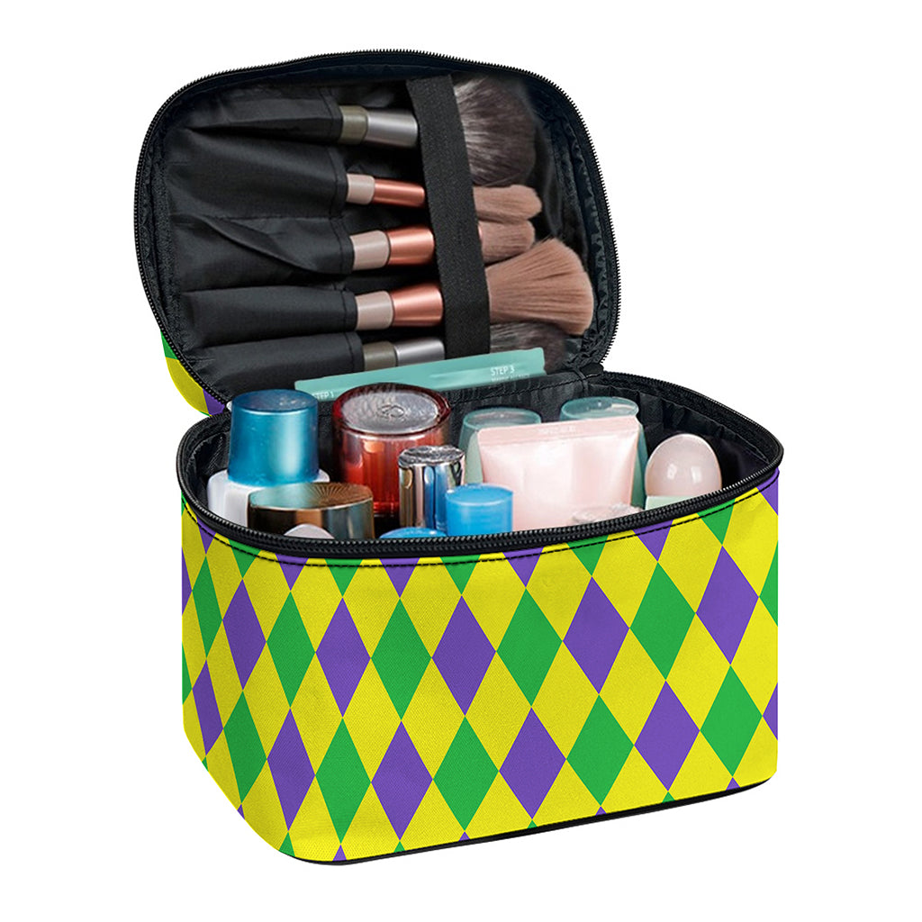 Harlequin Mardi Gras Pattern Print Travel Makeup Bag