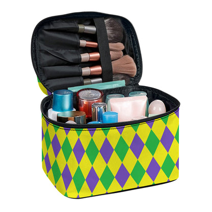 Harlequin Mardi Gras Pattern Print Travel Makeup Bag