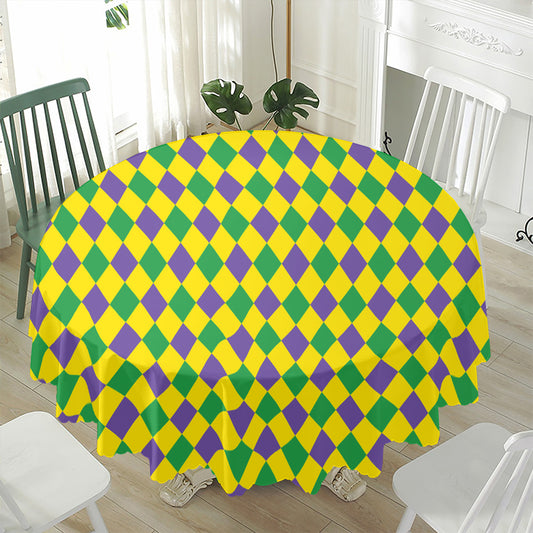 Harlequin Mardi Gras Pattern Print Waterproof Round Tablecloth