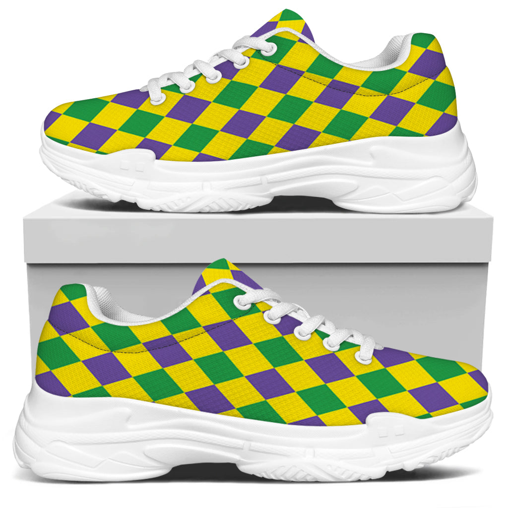 Harlequin Mardi Gras Pattern Print White Chunky Shoes