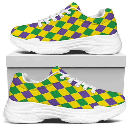 Harlequin Mardi Gras Pattern Print White Chunky Shoes