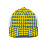 Harlequin Mardi Gras Pattern Print White Mesh Trucker Cap