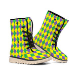 Harlequin Mardi Gras Pattern Print Winter Boots